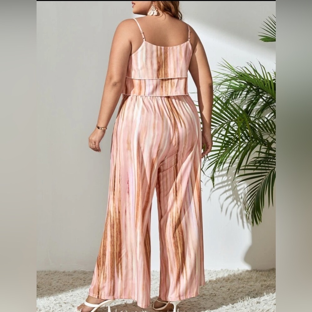 SHEIN Pink and Brown Striped Wide Leg 2 piece - Picture 2 of 3